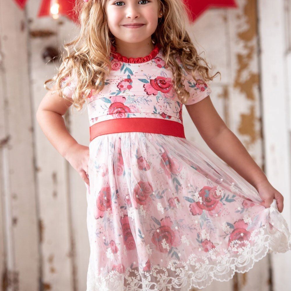 Floral Red Lace Overlay Dress
